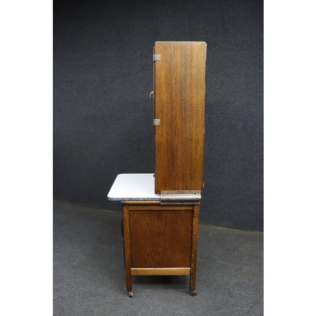 Wood Rare Victorian Quarter Sawn Oak Sellers Salesman Sample Hoosier Cabinet For Sale - Image 7 of 9