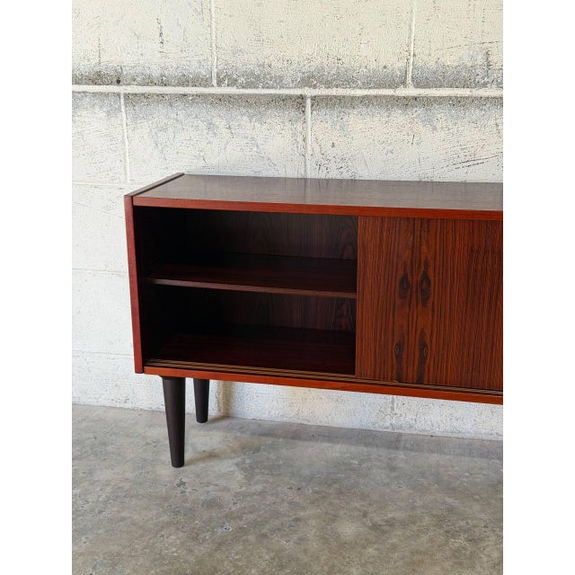Rosewood Sideboard Credenza With Dual Sliding Doors Danish Mid-Century Modern 1970s For Sale - Image 11 of 11