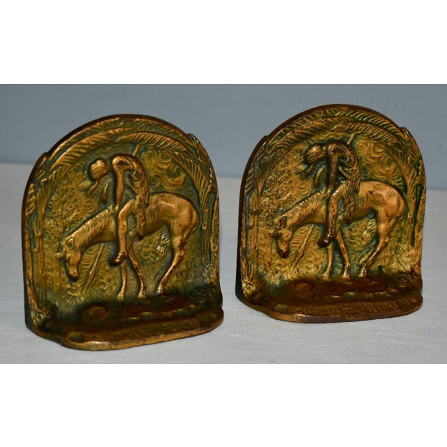 Metal Vintage End of the Trail Cast Iron Bronze Finish Native American Metal Bookend For Sale - Image 7 of 13