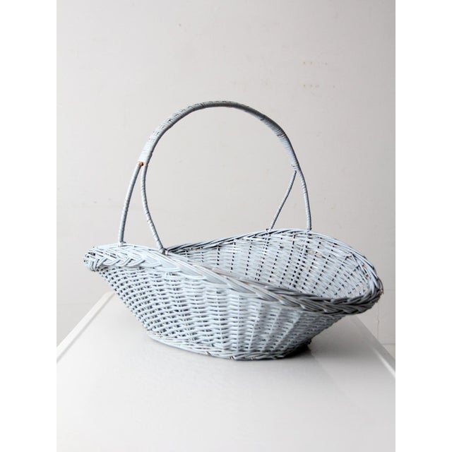 Vintage Blue Wicker Market Basket For Sale - Image 4 of 11