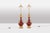 Pair of "sang-de-boeuf" colored porcelain lamps, basiluster shaped. Gilt bronze molding, base and top. Godron. Beaded...