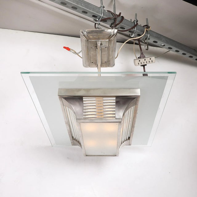 Atelier Petitot Art Deco Machine Age Silvered Bronze & Glass Rod Chandelier by Petitot For Sale - Image 4 of 15