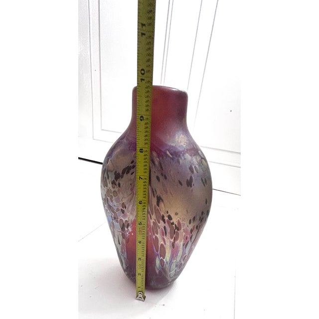 1980s Modern Art Blown Glass Iridescent Purple and Gold Large Vase For Sale - Image 10 of 12