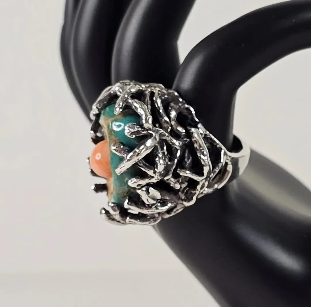 1960s Sterling Silver MId Century Birds Nest Ring, Size 7.75