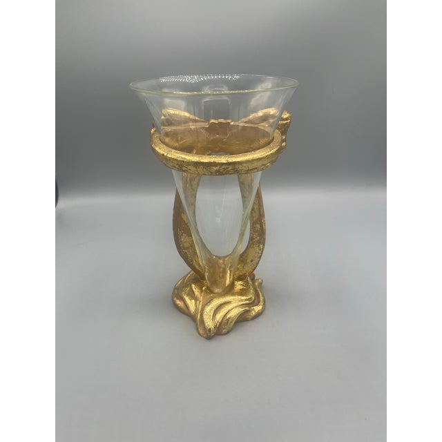 Late 20th Century 1996 Gold Gilt Bow Pedestal Glass Vase For Sale - Image 5 of 6