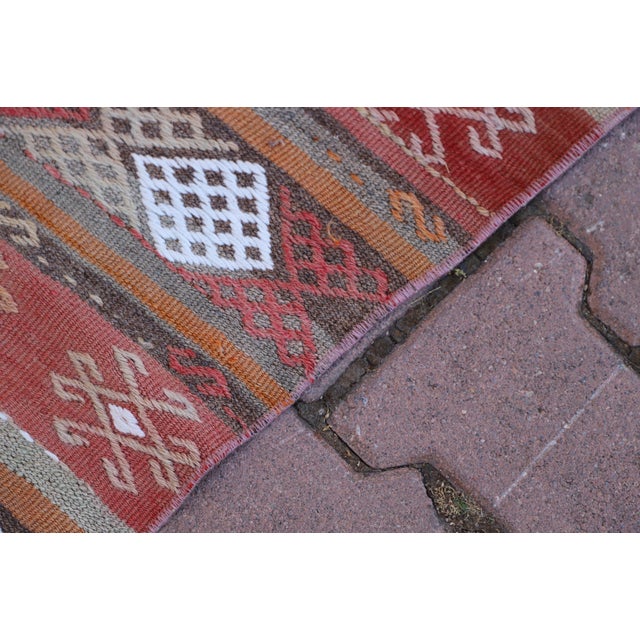 1990s 1980s Tribal Red Striped Cecim Kilim Rug For Sale - Image 5 of 8