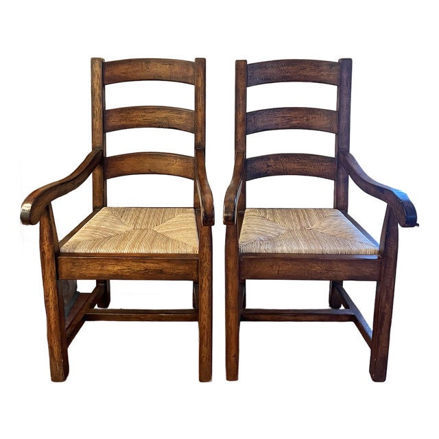 Rustic Provence Ladderback Armchairs -a Pair For Sale
