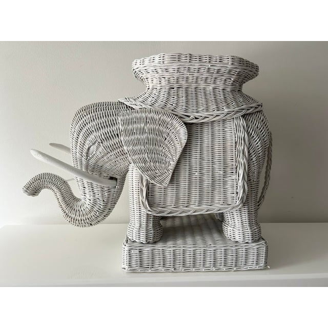 1970s Vintage Boho Chic Wicker Elephant Side Table or Stool For Sale - Image 4 of 9