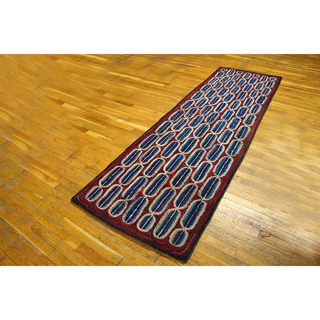 1930s American Hooked Rug ( 2'8" x 9' - 81 x 274 ) Antique American Hooked Rug Hallway Runner Wool & Cotton Coral, Circa...