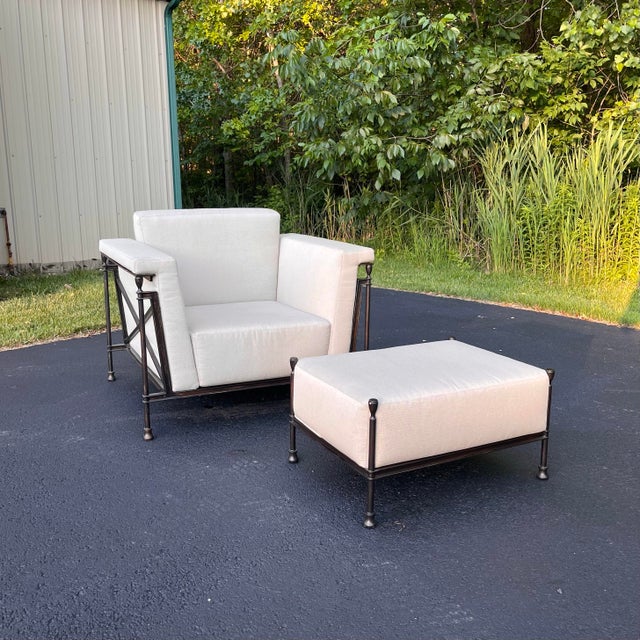 Michael Taylor Michael Taylor Attributed "Jerome" Lounge Chair and Ottoman For Sale - Image 4 of 9