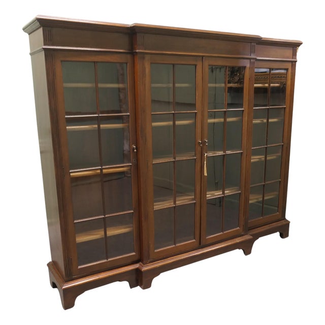 Long Break Front Bookcase in Walnut For Sale