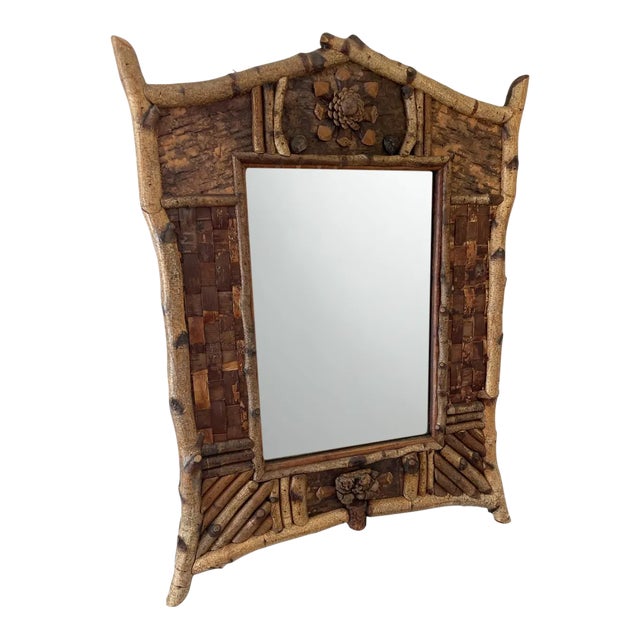 Adirondack Style Beveled Glass Mirror Signed on the Back E. Albright and Dated 2009 For Sale