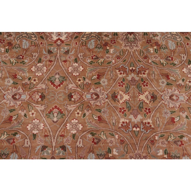 Shabby Chic Floral 1990's Pak-Persian Dark Tan/Tan Wool Rug - 9'3'' X 11'10'' For Sale - Image 3 of 9