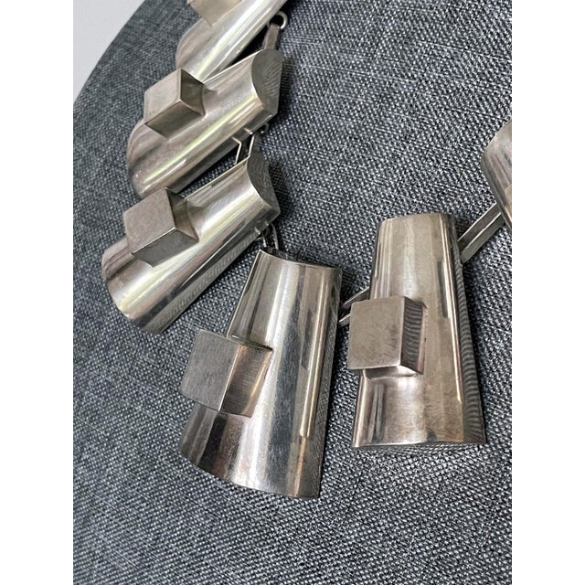 1970s Modern Sculptural Sterling Silver Necklace Graziella Laffi For Sale - Image 5 of 14