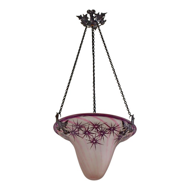 French Art Deco Pendant Light by Le Verre Francais Schneider - 1925 Cameo Chandelier France For Sale