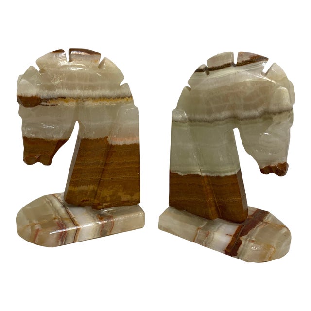 Vintage Onyx Stone Horse Heads - a Pair For Sale