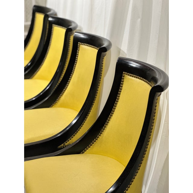 Late 20th Century Empire-Style Ebonized Black Lacquer & Yellow Leather Gondola Dining Chairs For Sale In Raleigh - Image 6 of 8