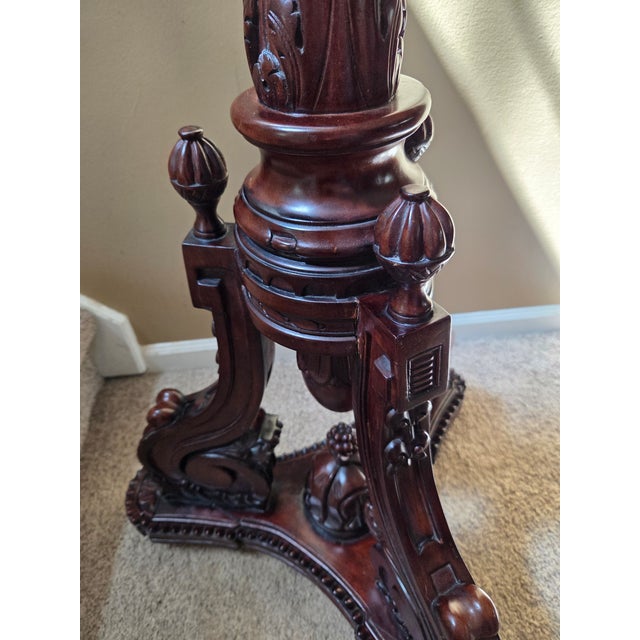 Mid 20th Century Antique Torchier Carved Mahogany Display Plant Stand - 5 Foot For Sale - Image 5 of 17