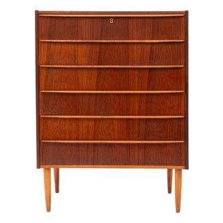 Vintage Danish Mid-Century Six-Drawer Teak Tallboy Dresser 1960s For Sale