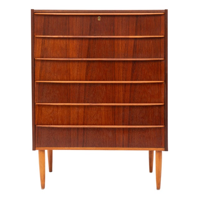 Vintage Danish Mid-Century Six-Drawer Teak Tallboy Dresser 1960s For Sale