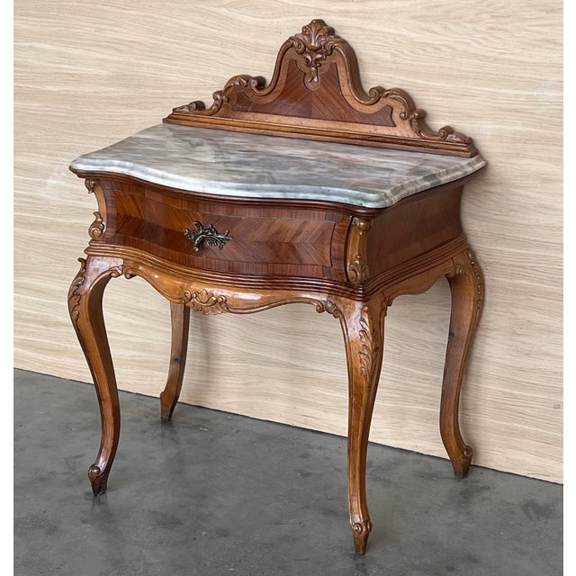 French Pair of Nightstand Tables With Crest & Carved Drawer and Cabriole Legs For Sale - Image 4 of 10