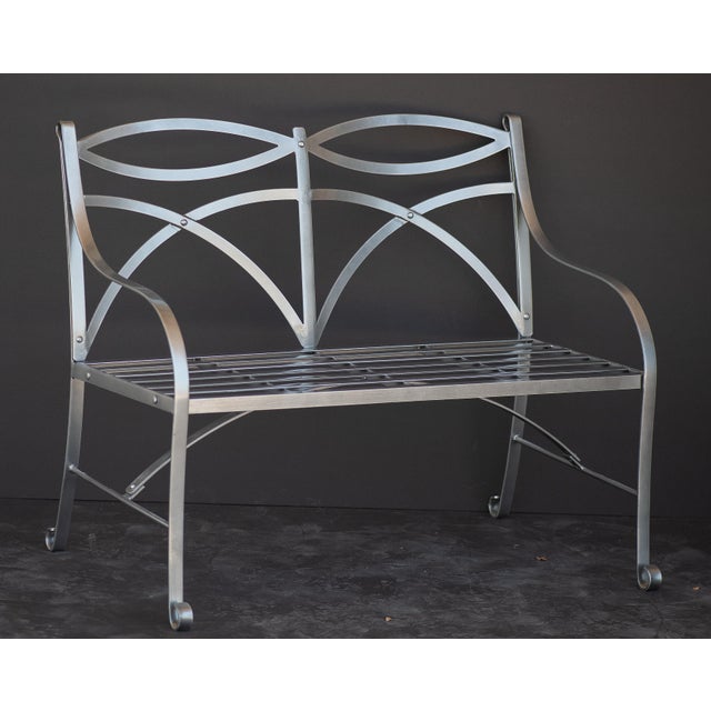 English Garden Seat or Bench of Painted Metal in the Regency Style For Sale - Image 4 of 12