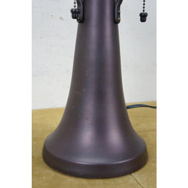 Copper Attributed to Dirk Van Erp Mica Lamp Company 3 Light Arts & Crafts Copper Trumpet Lamp Mica Shade 23" For Sale - Image 8 of 17