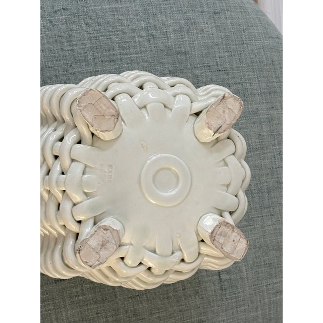 Large Vintage Ceramic Basketweave Footed Blanc De Chine Style Planter