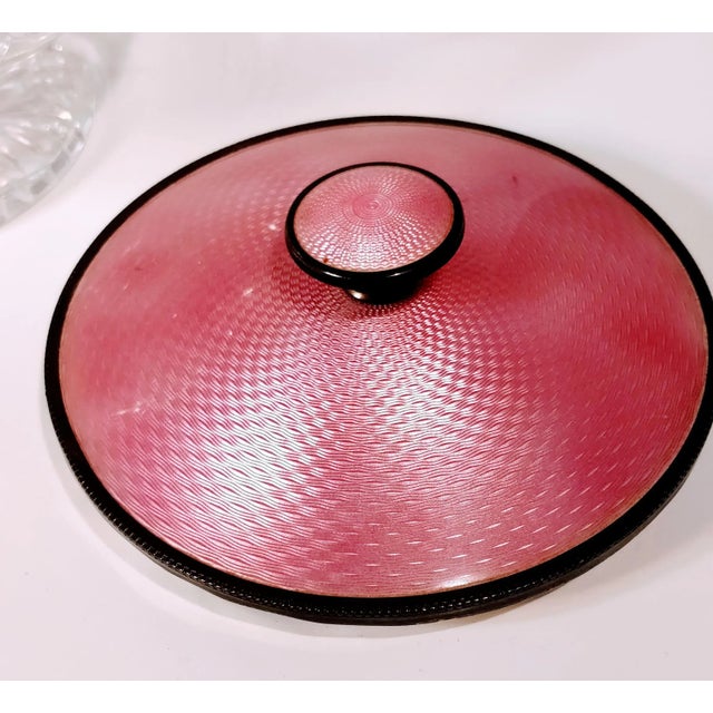 Metal English Art Deco Sterling Enamel Guilloche Jar For Sale - Image 7 of 9