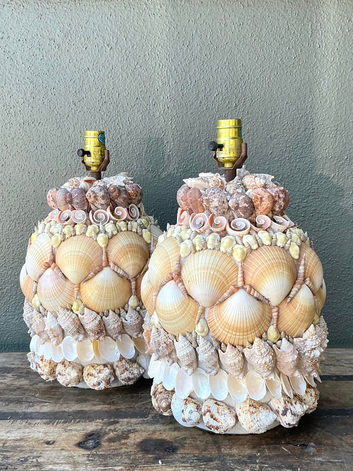Vintage Shell Encrusted Lamps - A Pair - Side view