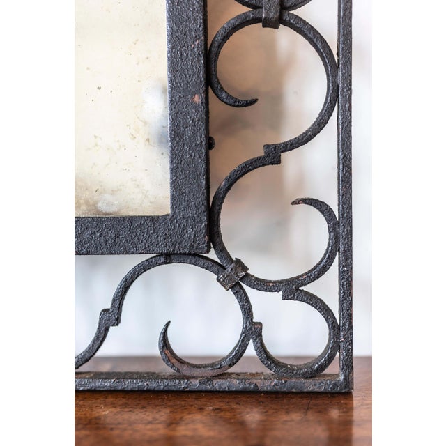 Metal Mid 20th Century French Iron Arching Mirror with Openwork S-Scroll Motifs and Foliage Crest For Sale - Image 7 of 8
