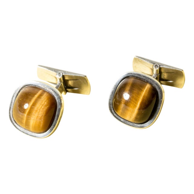 Vintage Silver and Tigereye Cufflinks by Arvo Saarela, 1963, Set of 2 For Sale