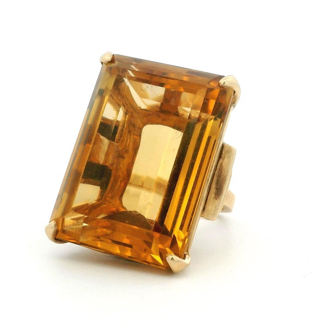 Vintage FFF Emerald-Cut Citrine Ring in 14k Yellow Gold, Size 6.75 For Sale - Image 10 of 12