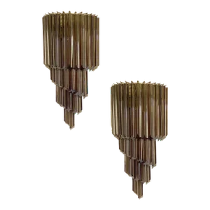 Set of Two Venetian Fumè "Quadriedro" Murano Glass Wall Sconces