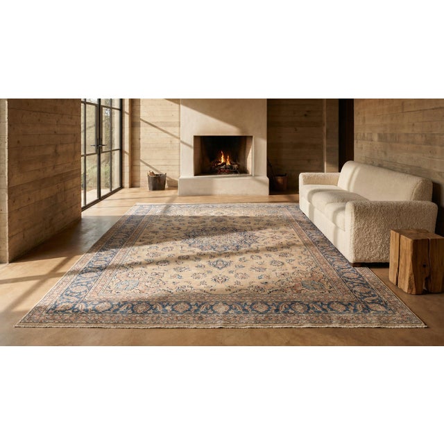 1920s Beige Medallion Traditional Antique Persian Kirman Rug 15'6" X 22'2" Handknotted Wool Carpet For Sale - Image 9 of 9