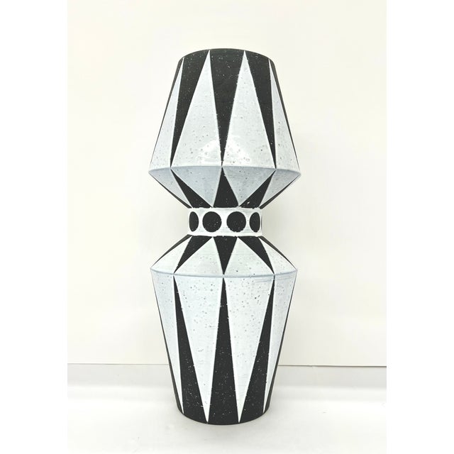 Jonathan Adler Palm Springs Diamonds Black Stoneware Vase With A Satin-Matte Ivory Glaze Crafty yet couture, graphic yet...
