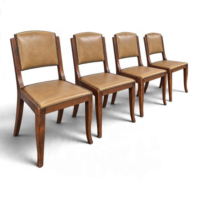 Chairs in Oak and Studded Imitation Leather, 1940s, Set of 4 For Sale - Image 9 of 9