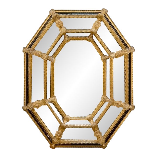 Vintage Italian Octagonal Flower Mirror For Sale