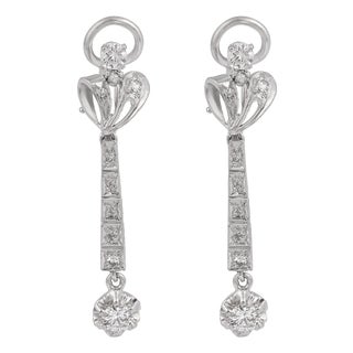 1950s Mid Century Diamond Silver Drop Earrings, A Pair For Sale