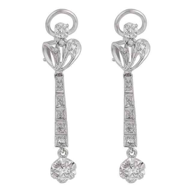 1950s Mid Century Diamond Silver Drop Earrings, A Pair For Sale