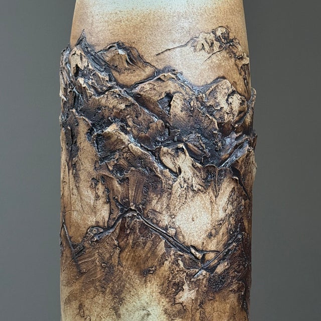 Ceramic Vintage Monumental Brutalist Sculptural Beige Ceramic Vase, Signed For Sale - Image 7 of 9