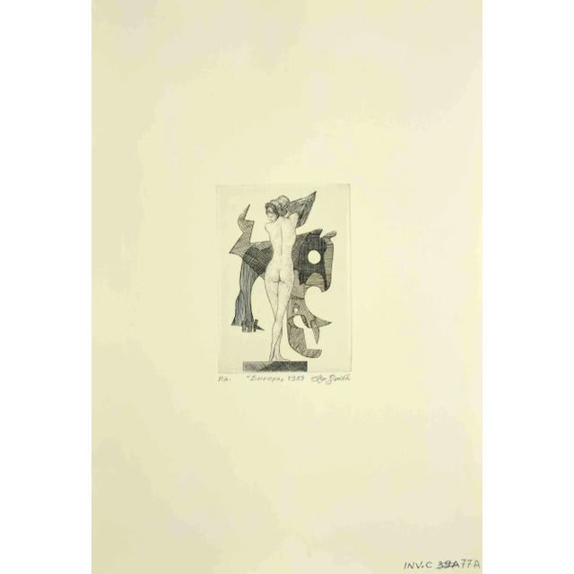Europe is an original etching realized by Leo Guida in 1989. Good condition. Mounted on a white cardboard passepartout...