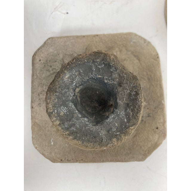 Group of Three Primitive Style Cast Stone Candle Lamps For Sale - Image 11 of 12