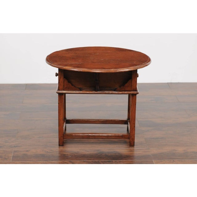 Late 19th Century English Drop-Leaf Yew Wood Side Table with Single Drawer and Side Stretcher For Sale - Image 11 of 11