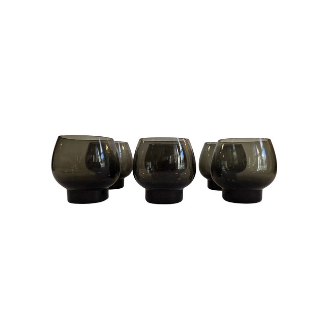 Mid 20th Century Holmegaard Per Lütken Smoky Green Lowball Tumblers With Ribbed Pedestal – Set of 6, Mid-Century Danis For Sale - Image 9 of 17