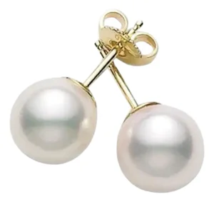 8 MM White Akoya Aaa Pearl Stud Earrings 14 K Yellow Gold