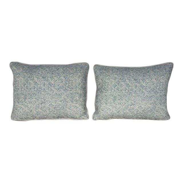 Petite Pair of Printed Linen Pillows With Belgian Linen Backs For Sale