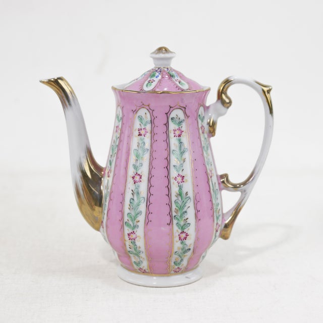Ceramic Vintage Pink Floral Porcelain Tea Set – Hand-Painted Victorian Style For Sale - Image 7 of 11