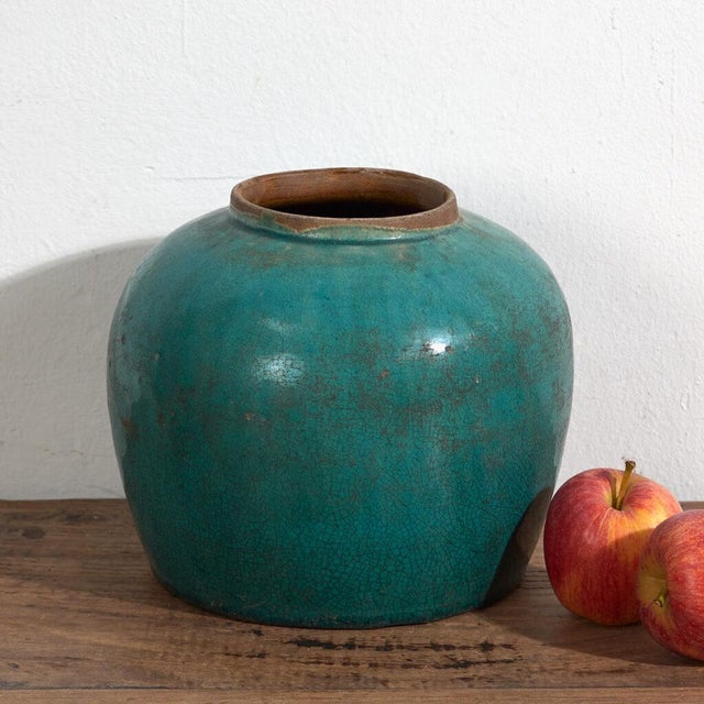 Antique Green Stoneware Vase For Sale - Image 4 of 4