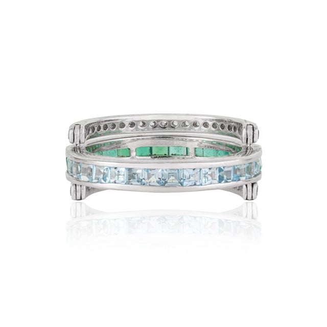 Gemstone Modern 3.82 Ct Blue Topaz & Green Onyx Spinner Eternity Band Ring in 925 Sterling Silver Size 6 For Sale - Image 7 of 16